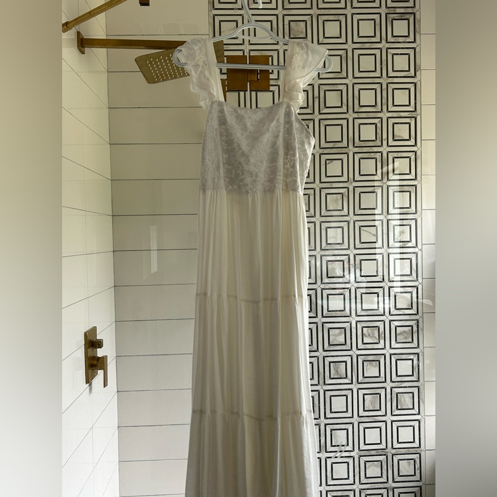 White small crochet dress ankle length